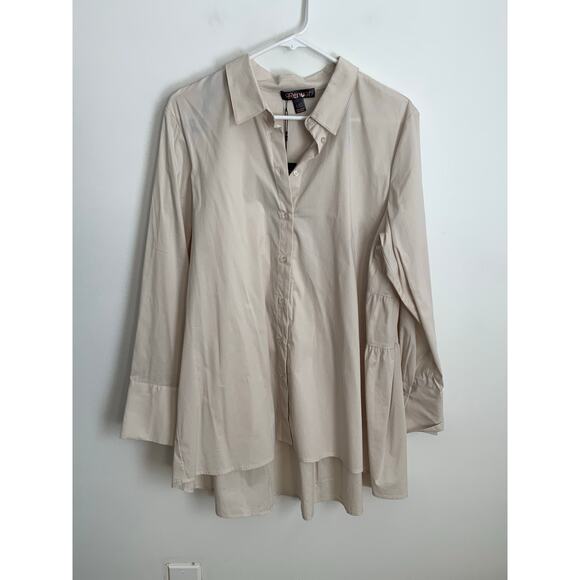 Renuar Gathered Back Big Shirt bone color NWT Size large - Picture 2 of 7